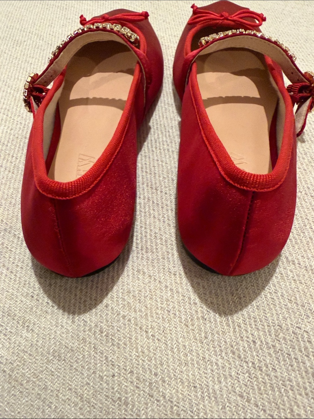 J. Crew Red Satin Mary Jane Flats with Crystal Strap and Bow - size 8.5 - Picture 5 of 10